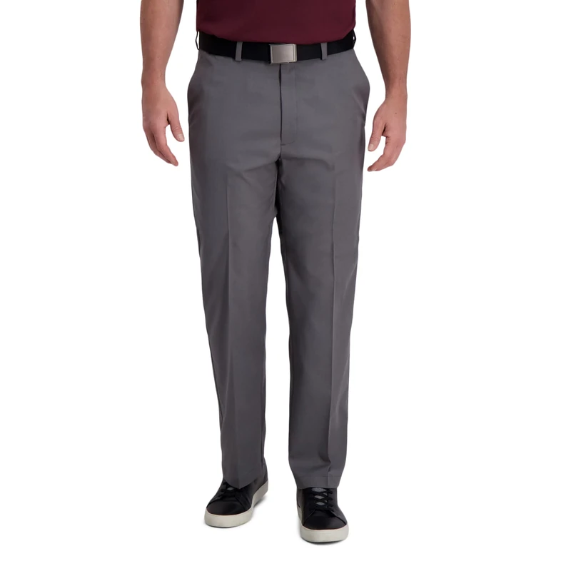 Haggar Men's Cool Right Performance Flex Solid Classic Fit Flat Front Pant Casual, Heather Grey, 40W x 29L