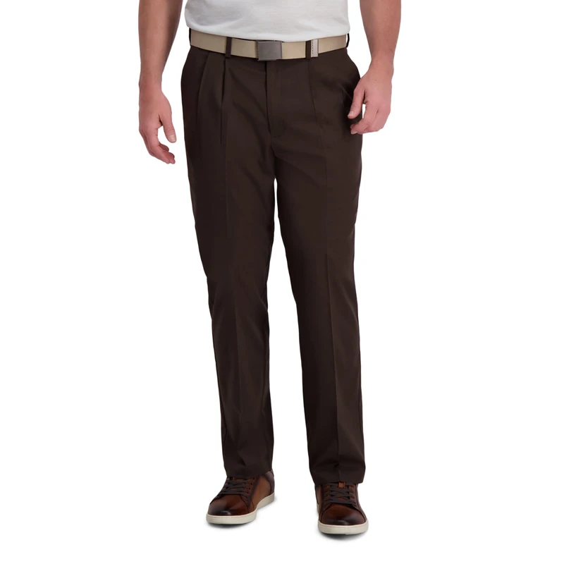 Haggar Men's Cool Right Performance Flex Solid Classic Fit Pleat Front Pant Casual, Brown Heather, 34W x 29L - Image 1