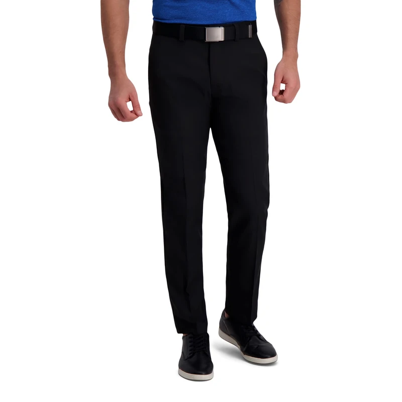 Haggar Men's Cool Right Performance Flex Solid Straight Fit Flat Front Pant Casual, Black, 40W x 29L