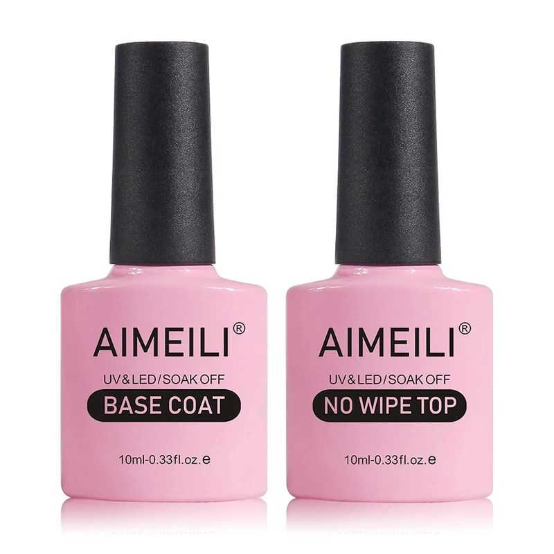 AIMEILI No Wipe Top Coat and Base Coat Set 2x10ml Soak Off UV LED Gel Nail Polish Varnish Long Lasting Manicure Gel Polish
