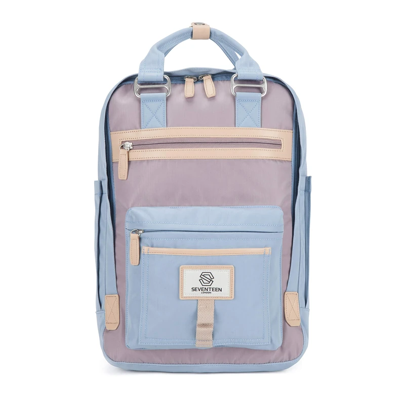 SEVENTEEN LONDON – Modern Urban Unisex Light Blue & Lilac 'Wimbledon' Backpack in a Classic Slim Simple Design – Fits Laptop up to 13” - Image 1