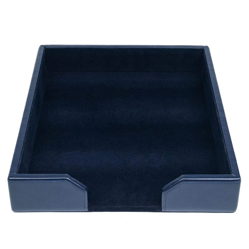 Dacasso Letter Tray, Bonded Leather, Navy Blue, 14" x 11" x 2"