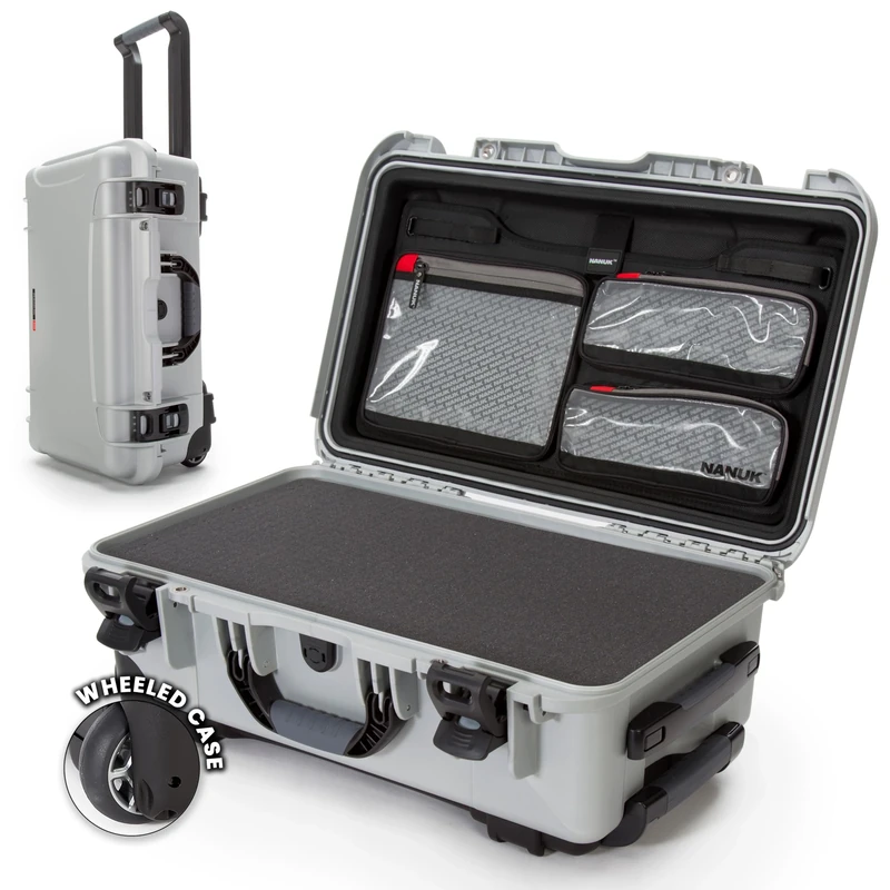 Nanuk 935 Waterproof Carry-On Hard Case with Wheels, Cubed Foam and Lid Organizer - Silver