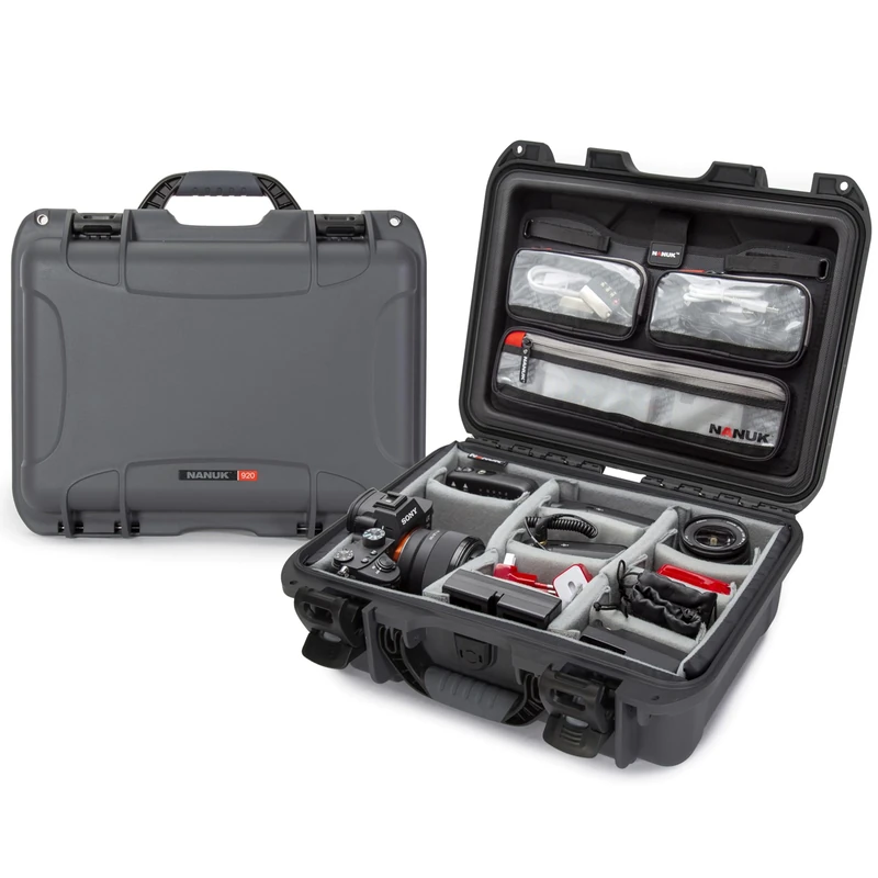 Nanuk 920 Waterproof Hard Case with Lid Organizer and Padded Divider - Graphite