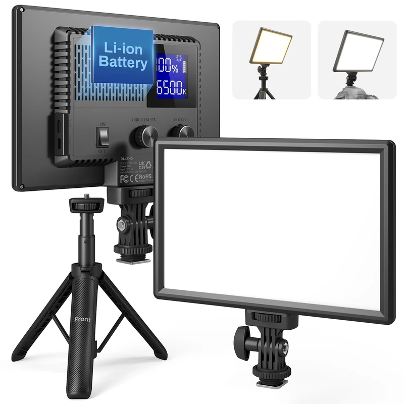 RALENO 9" LED Video Light with Mini Stand, 4000mAh Rechargeable Camera Light, 2500K-6500K Bi-Color CRI 95+ Portable Photography Lighting for Zoom Calls, YouTube, Vlogging, TikTok, Live Streaming