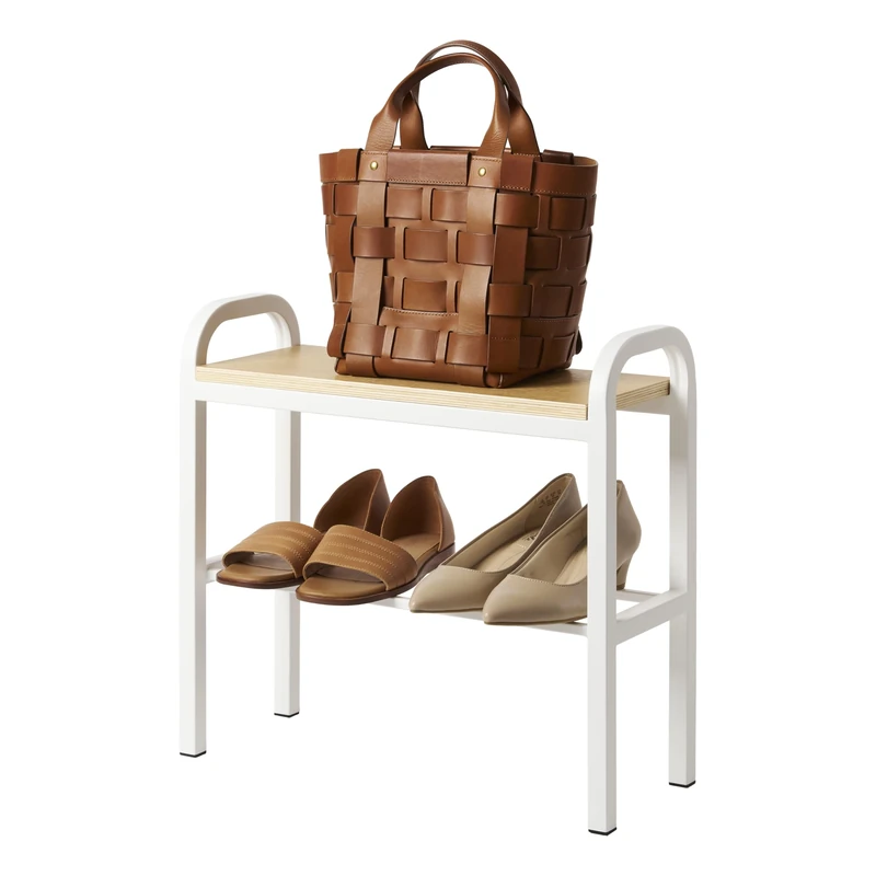 YAMAZAKI 4787 TOWER Shoe Rack With Wooden Board, white, Steel/Plywood, Minimalist, 48 x 19 x 46 cm