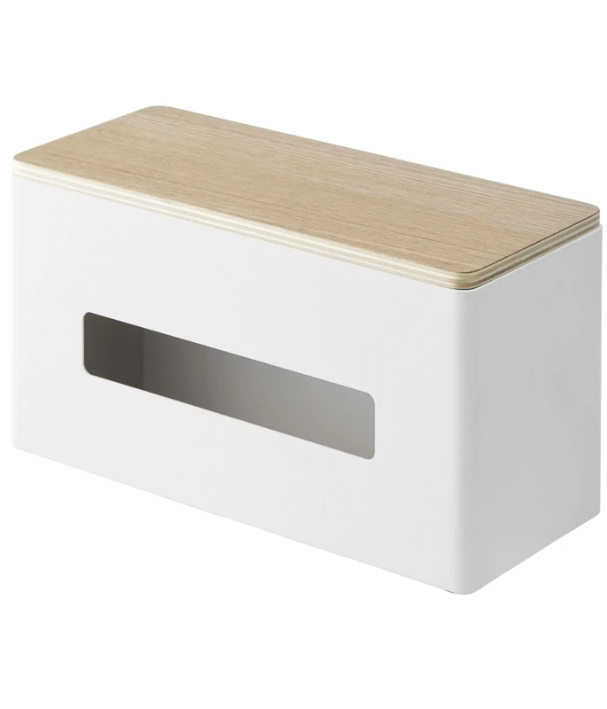 Yamazaki 4766 RIN Double-Sided Tissue Case, white, Steel/Plywood, Minimalist, 26 x 11 x 14 cm