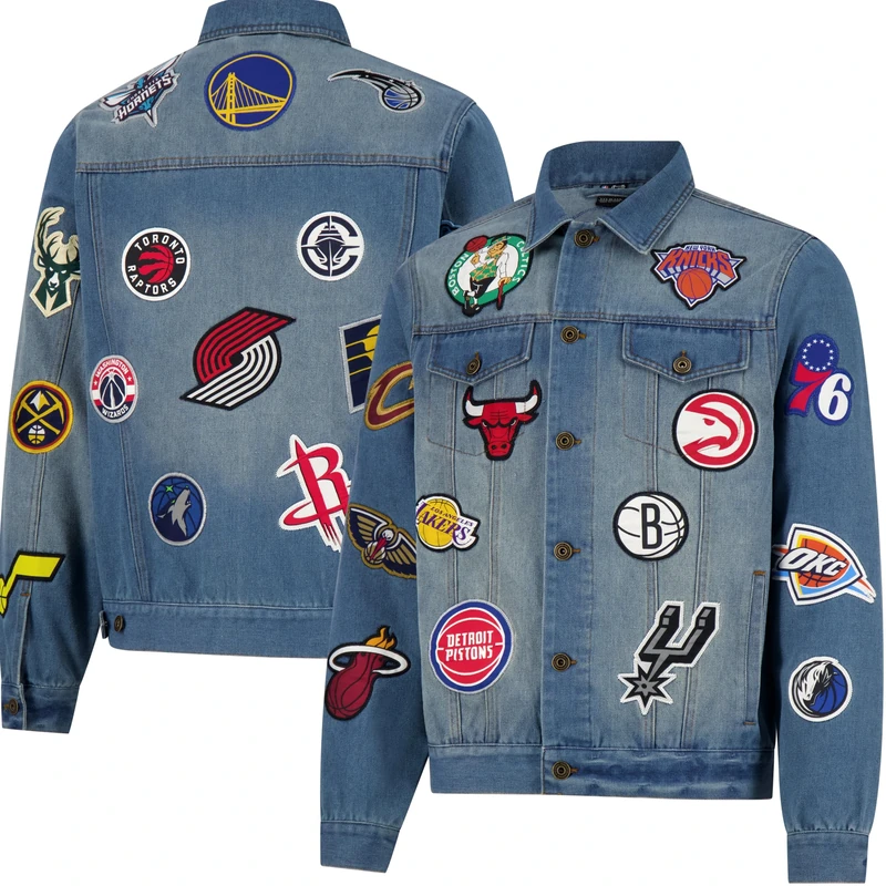 Ultra Game Men's NBA Distressed Patch Jean Jacket, Multi-Team, Denim, Medium