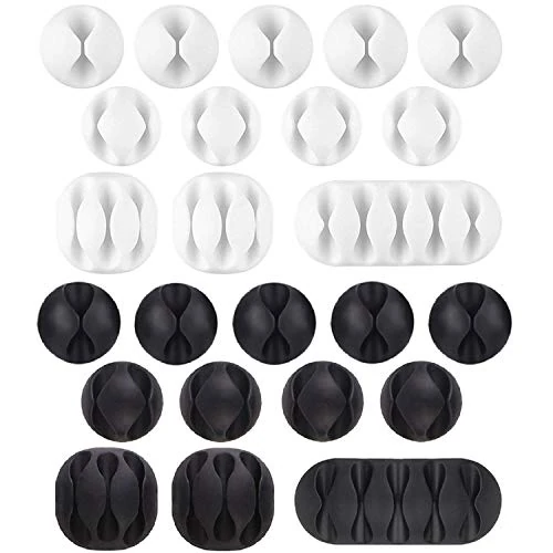 U-horizon Cable Clips - Black & White, Pack of 24, Self-Adhesive, Multi-Purpose Cable Management Set for Desk, Home Office