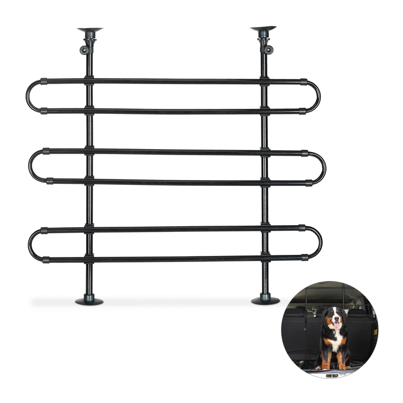 Relaxdays Dog Guard for Cars, to Clamp, Universal Safety Barrier, Adjustable Height & Width, Black