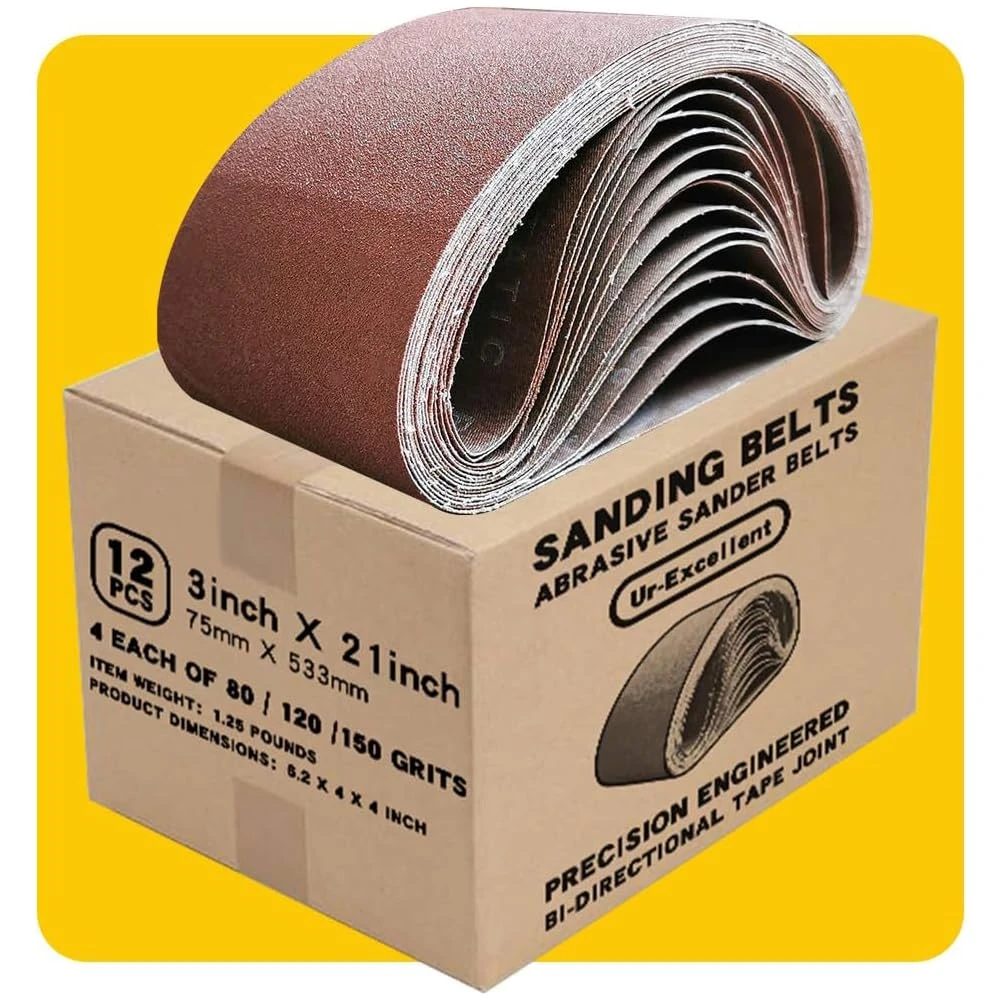 75mm x 533mm 75mmx533mm Sanding Belt Assorted Pack,12 Pcs(4 Each of 80 120 150 Grits) Aluminum Oxide for Sander