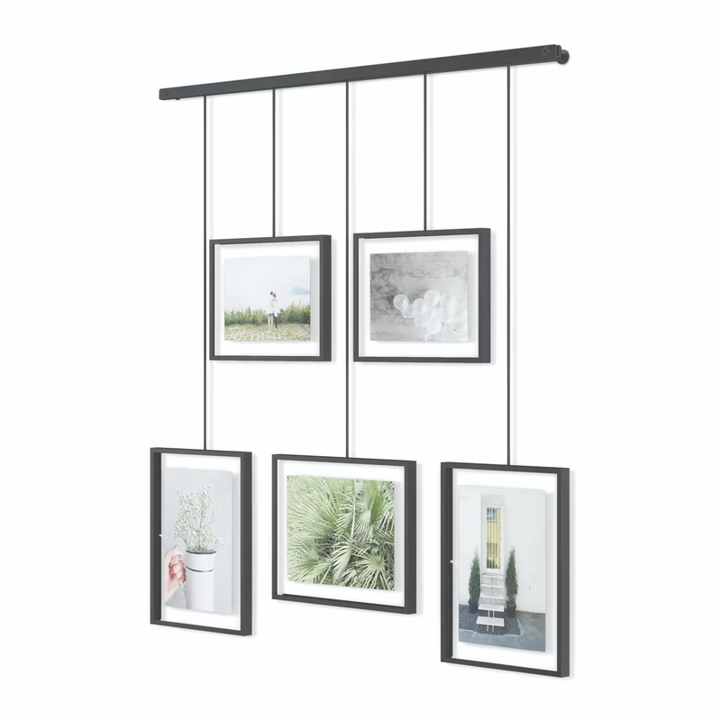 Umbra Exhibit Picture Frame Gallery Set, Adjustable Wall Collage Displays Five Photos (Two 4x6 and Three 5x7), Set of 5, Black