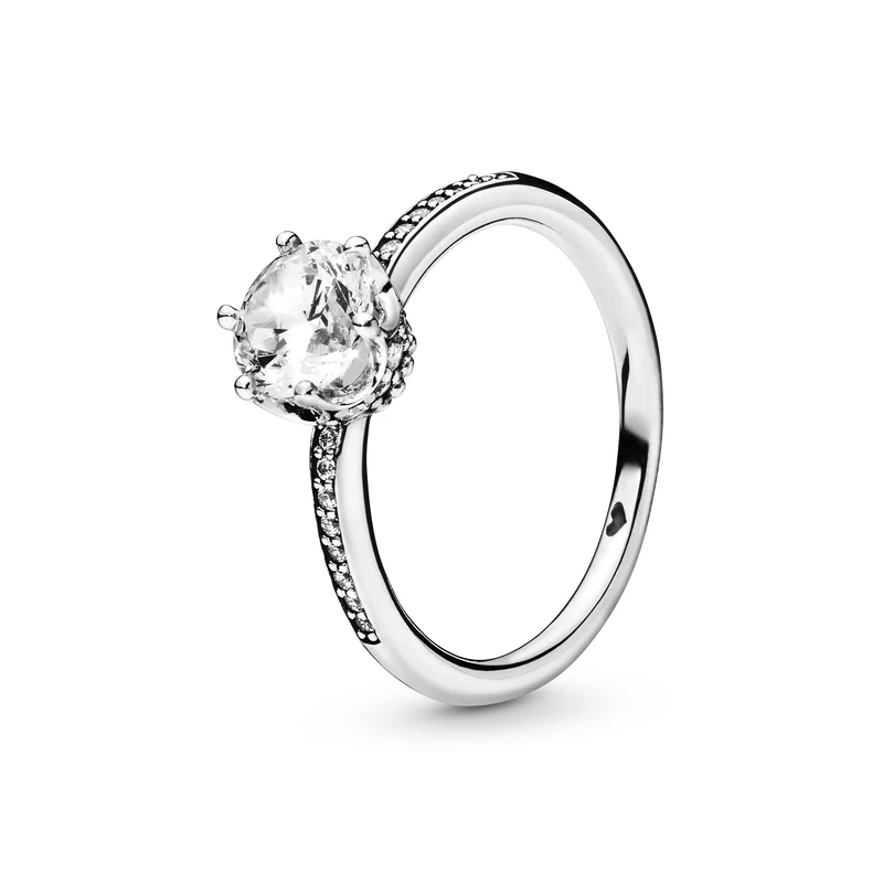 PANDORA Signature Women's Sterling Silver Sparkling Crown Cubic Zirconia Solitaire Ring, Size 52, With Gift Box
