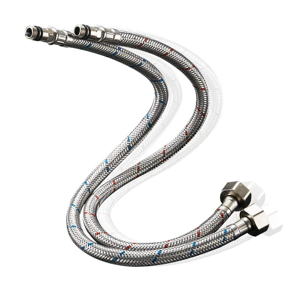 Heable Pack of 2 Kitchen/Basin Monobloc Mixer Tap Connectors Flexi Pipes Tails British Standard Pipe M10 x1/2 Fitting 500mm Long (Silver Pipes)