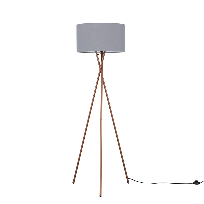 MiniSun | Modern Copper Metal Tripod Floor Lamp with a Dark Grey Shade | Floor Lamps & Torchieres, Home Décor & Improvement Essential | Includes 6W LED E27 Light Bulb with 3000K Colour Temperature