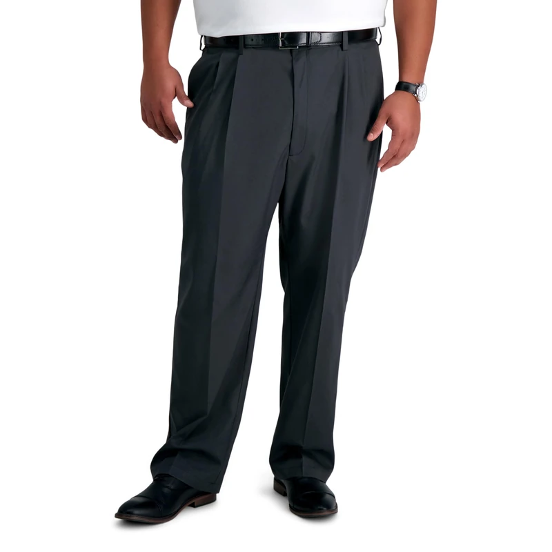 Haggar Men's Cool Right Performance Flex Classic Fit Pleat Front Pant Reg. and Big & Tall Sizes, Dark Heather Gr, 42W x 29L