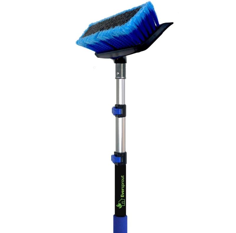 Eversprout 1.5-to-3 Foot Scrub Brush | Soft Nylon & Polyester Bristles | Lightweight Aluminum Extension Pole Handle | Blue | Deck, Car, RV, Boat, Solar Panel, Driveway & More Cleaning Brush