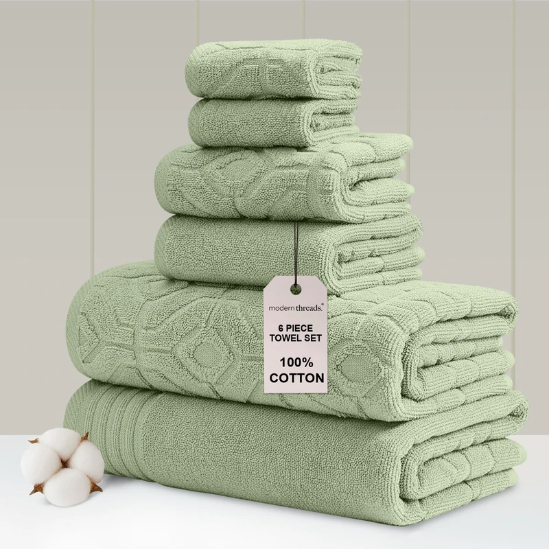 Amrapur Overseas 6-Piece Yarn Dyed Diamond Gate Jacquard Towel Set Seafoam