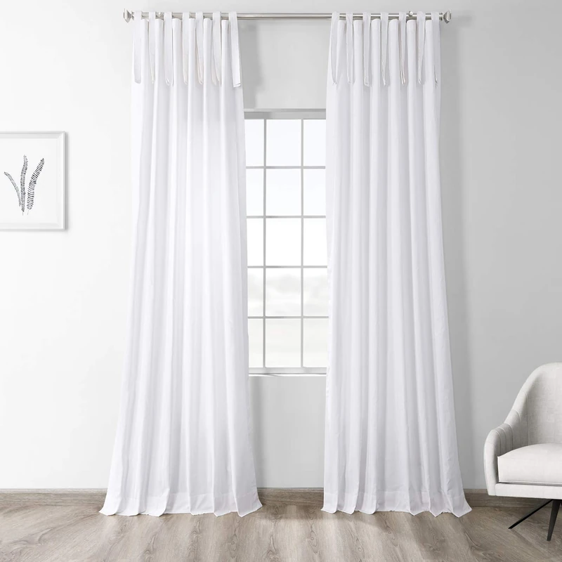 HPD Half Price Drapes Solid Tie Top Cotton Curtains 108 Inches Long (1 Panel) Luxury Light Filtering Curtains for Living Room, Modern Semi Sheer Curtain for Bedroom, 50W X 108L, Whisper White