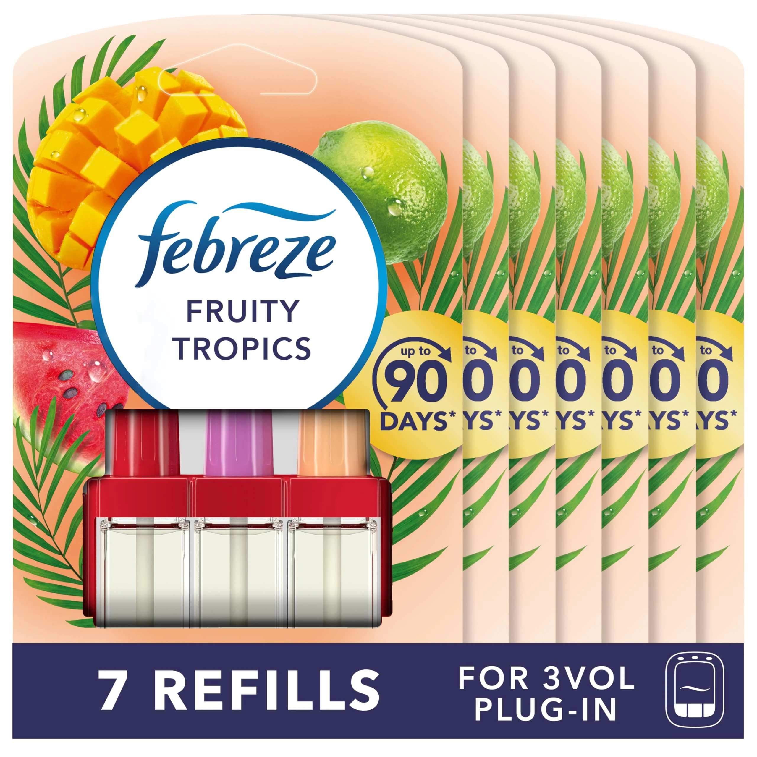 Febreze 3Volution Plug In Air Freshener Refill, Fruity Tropics, 7 Refills (20ML X 7), Odour Fighter & Bathroom Air Freshener, Febreze Plug In Refill 3volution