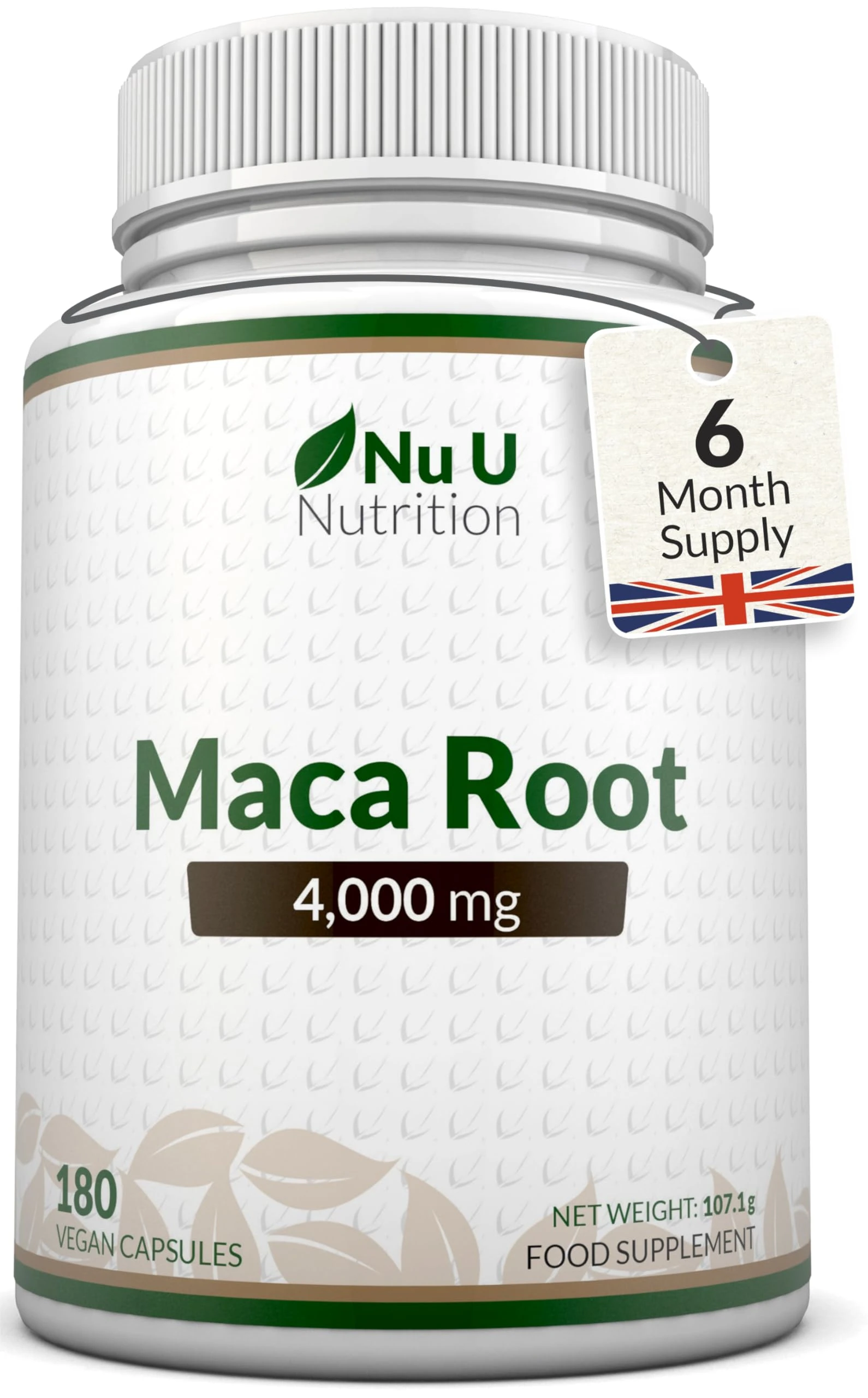 Maca Root Capsules 4000mg - 180 Vegan Capsules - 6 Month Supply - High Strength Peruvian Maca Root for Men & Women - Made in The UK - Nu U Nutrition