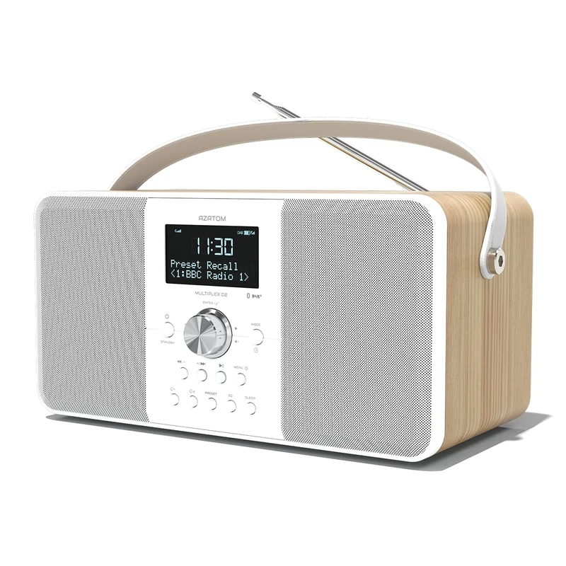DAB/DAB+ & FM Digital Radio | Bluetooth | USB Device Charging | Rechargeable Battery | Dual Alarms & Sleep Timer | Perfect for Home, Office or Outdoors | AZATOM Multiplex D2 (Oak)