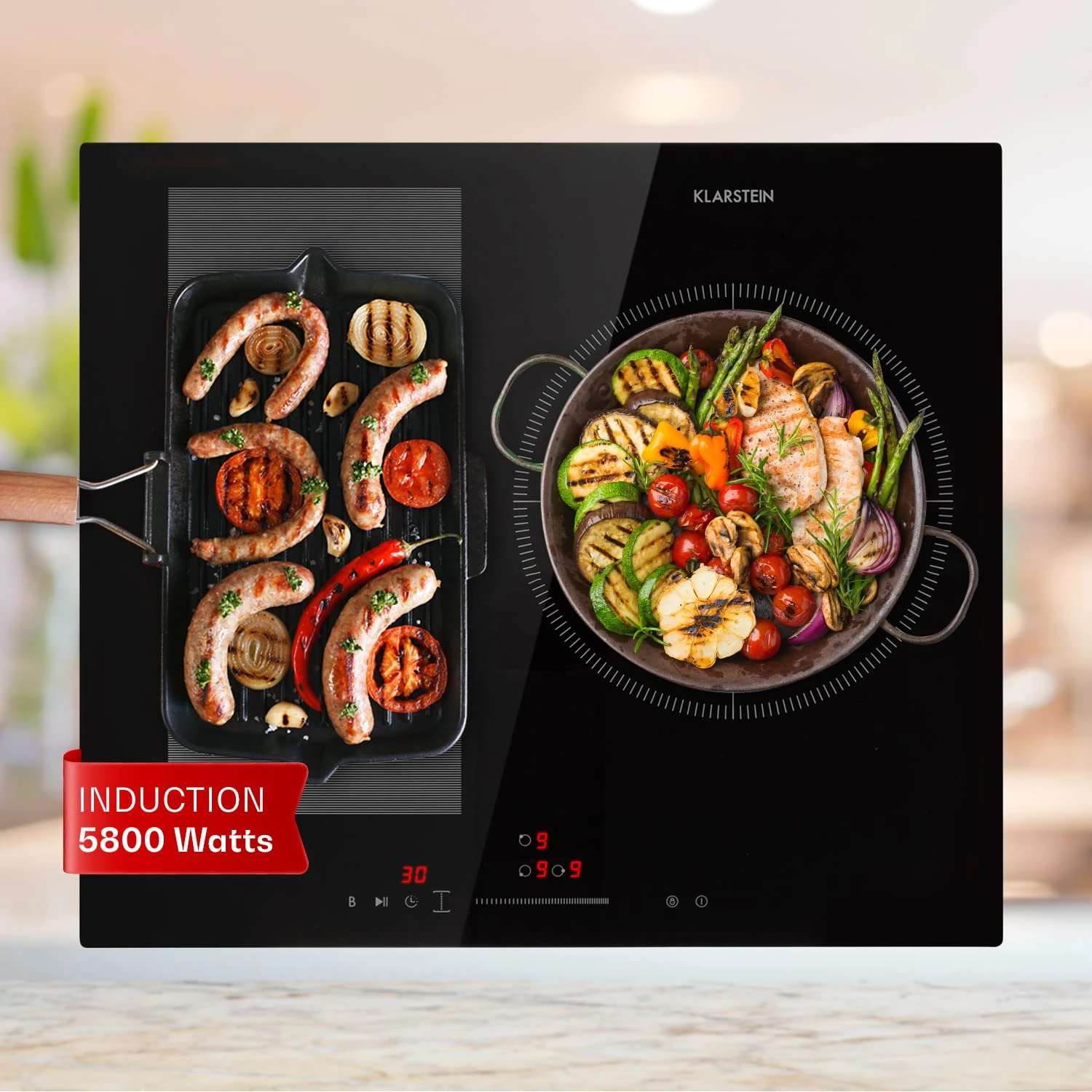Klarstein Induction Hob, 5800W Electric Hobs Induction Cooker, 3 Ring Electric Pan Hob, Built-In Table Top Cookers w/ 3 Hobs, Touch Control, Inductions Heater Cooktops, Hot Plates for Cooking
