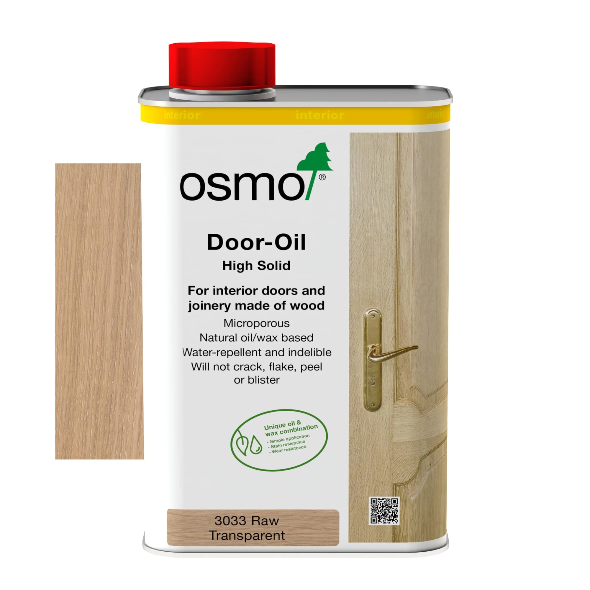 Osmo Door Wood Wax Oil 3033, Raw Matt Finish, 1L - Durable Oil for Doors, Frames and Joinery, Water-Resistant, Wood Treatments - Ideal for Oak, Pine, Spruce, Beech & More