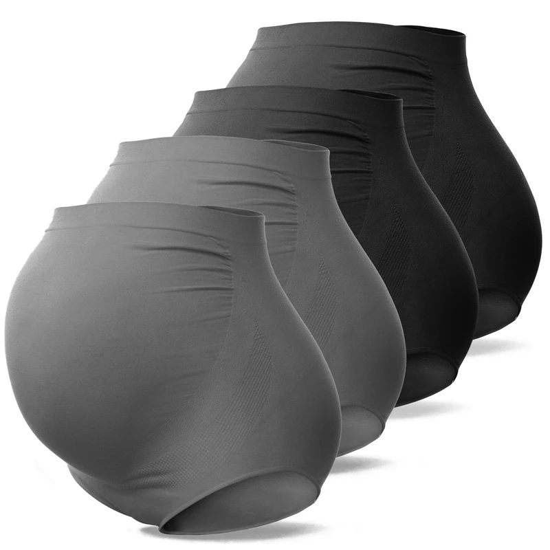 SUNNYBUY Women's Maternity High Waist Underwear Pregnancy Seamless Soft Hipster Panties Over Bump (2Black 2DGrey-4pk M)