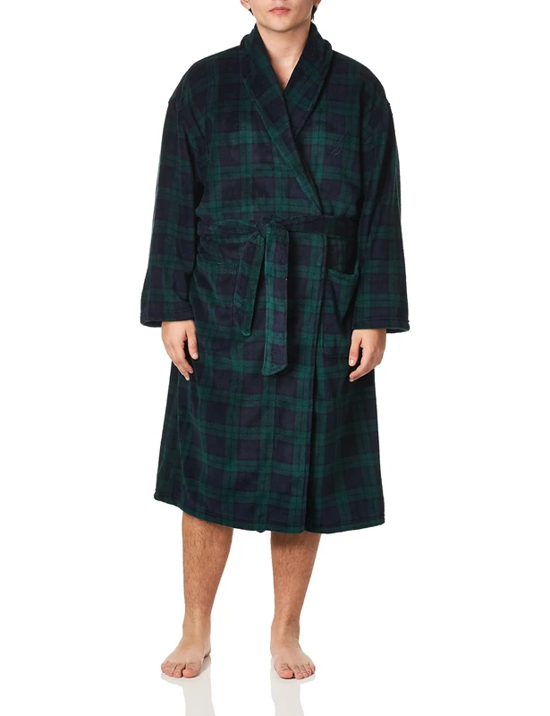 Nautica Men's Long Sleeve Cozy Soft Plush Shawl Collar Robe Bathrobe, Maritime Navy, One Size