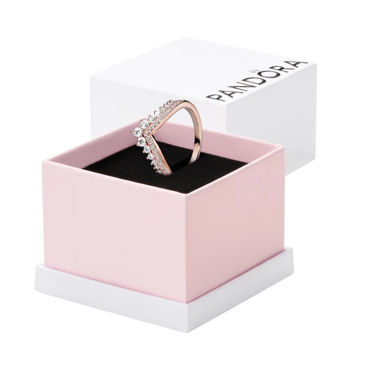 PANDORA Timeless Women's 14k Rose Gold-Plated Princess Sparkling Cubic Zirconia Wishbone Ring, Size 60, No Box