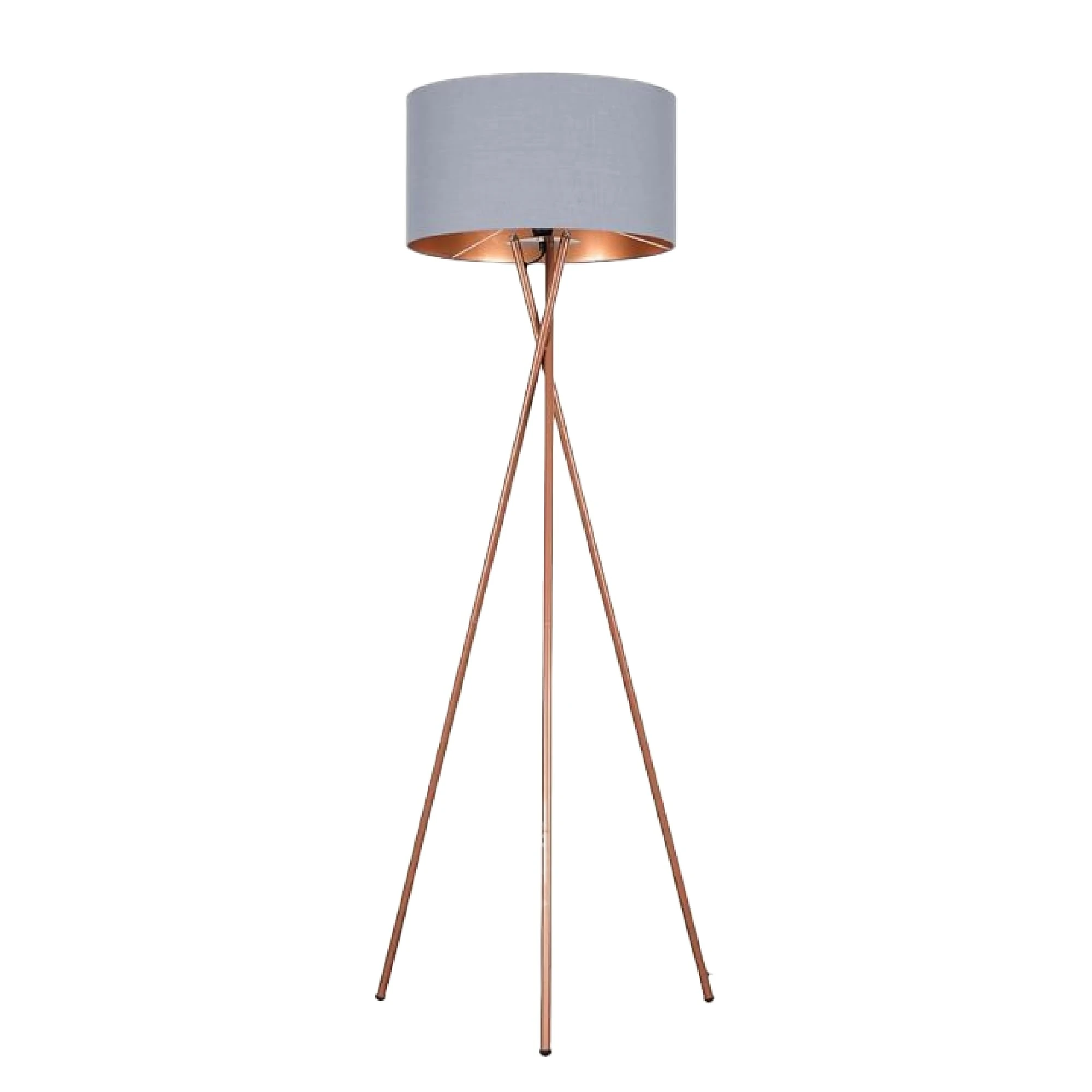 MiniSun | Modern Copper Metal Tripod Floor Lamp with a Grey and Copper Shade | Floor Lamps & Torchieres, Home Décor & Improvement Essential | Includes 6W LED E27 Light Bulb