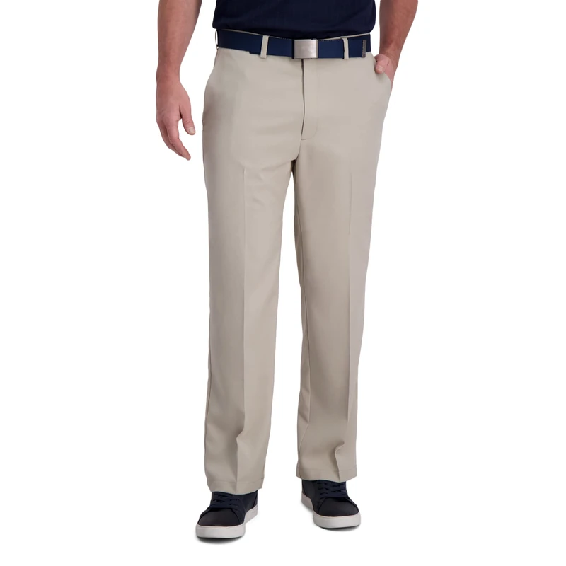 Haggar Men's Cool Right Performance Flex Stria Classic Fit Flat Front Pant Casual, String, 34W x 30L