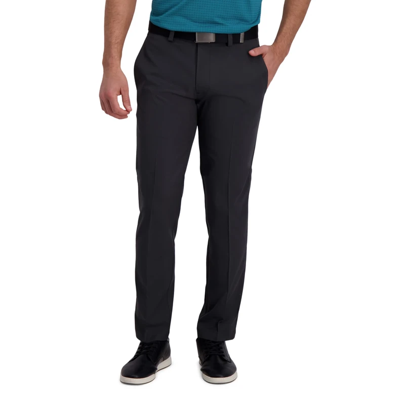 Haggar Men's Cool Right Performance Flex Solid Straight Fit Flat Front Pant Casual, Dark Heather Grey, 42W x 30L