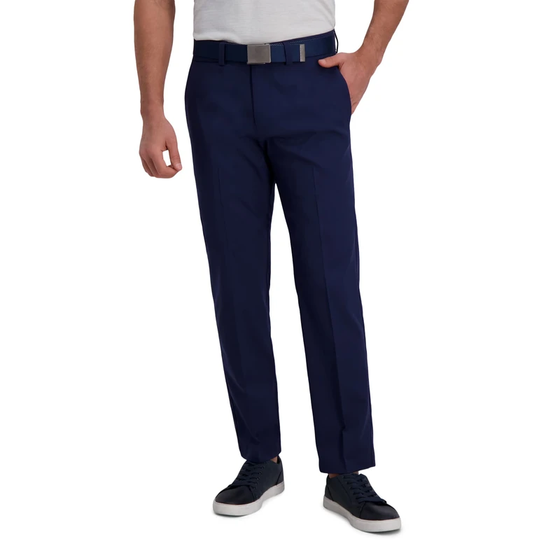 Haggar Men's Cool Right Performance Flex Solid Straight Fit Flat Front Pant Casual, Midnight, 36W x 34L