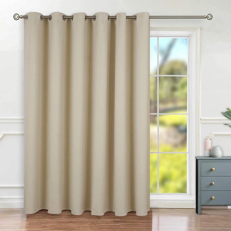 BGment Fashion Sliding Door Curtain 120 X 96 Inches, Wide Thermal Blackout Curtains Room Darkening Room Divider Window Curtain, 1 Panel, Beige, 96 Length X Wide 120