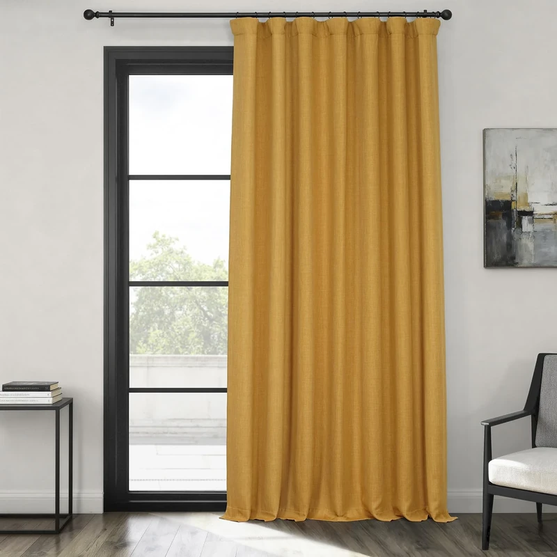 HPD Half Price Drapes Faux Linen Room Darkening Curtains - 96 Inches Long Extra Wide Luxury Linen Curtains for Bedroom & Living Room (1 Panel), 100W X 96L, Dandelion Gold