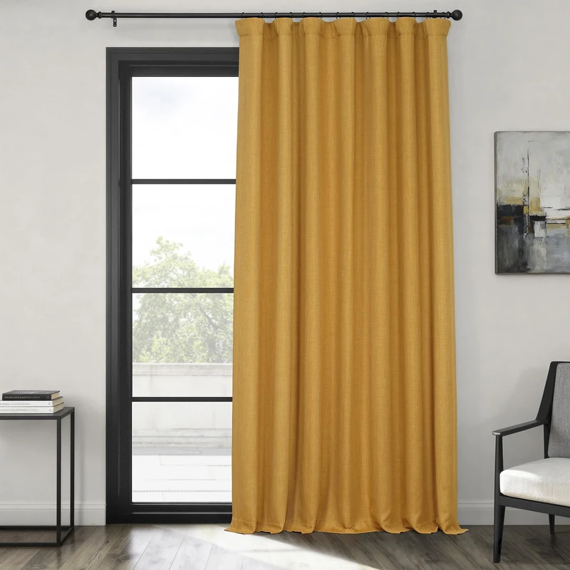 HPD Half Price Drapes Faux Linen Textured Room Darkening Curtains for Bedroom 120 Inches Long (1 Panel), 100W X 120L Extra Wide Curtains for Living Room Home Decor, Dandelion Gold
