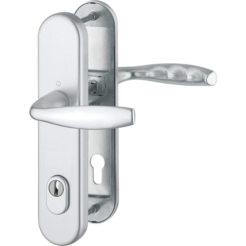 Safety Handle Set New York on Sign PZ88/2, Door Thickness 67-72, with Core Pull Protection, Silver - Image 1