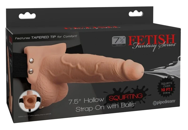 Pipedream Fetish Fantasy Series 7" Squirting Hollow-Strap-On Light & Black 18.9 cm