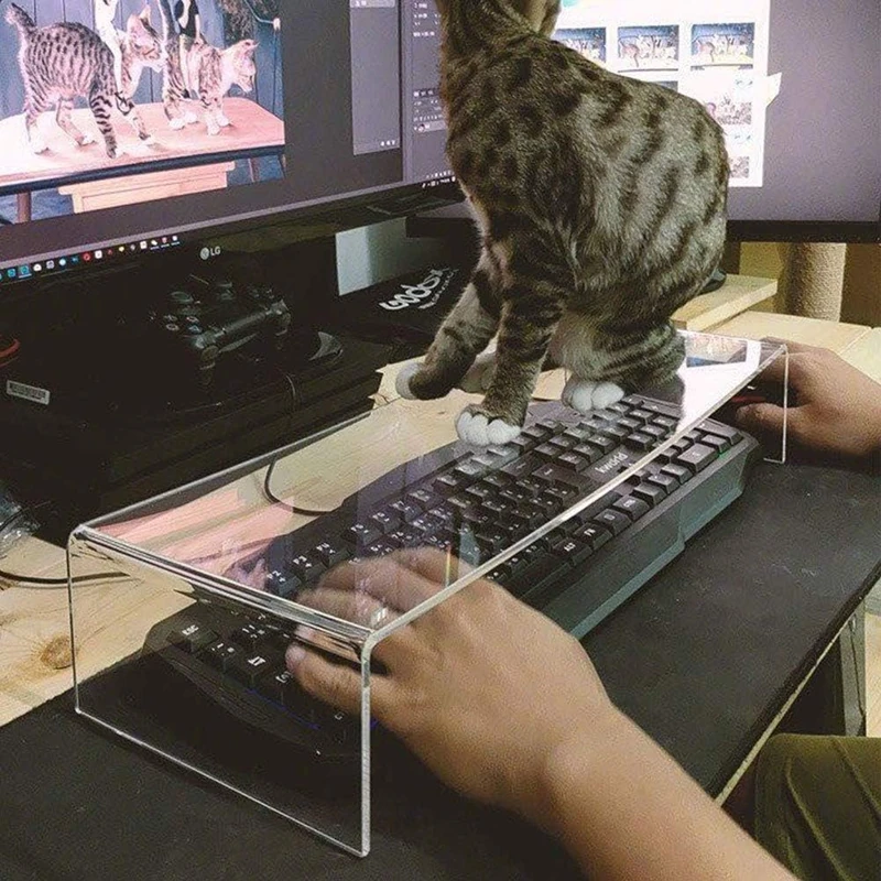 Clear Acrylic Keyboard Cover Protector Anti-Cat,2 in 1 Keyboard Bridge Protector and Monitor Stand - Image 1