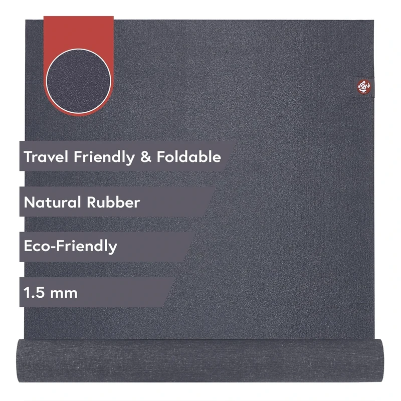 Manduka EKO Superlite Yoga Travel Mat – 1.5mm Thick Travel Mat for Portability, Eco Friendly and Made from Natural Tree Rubber. Superior Catch Grip for Traction, Support and Stability Charcoal