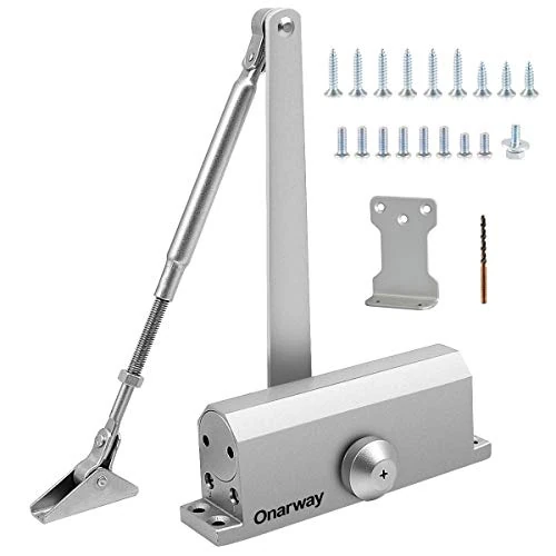 Onarway Adjustable Automatic Size 3 Spring Hydraulic Door Closer/Closure for Commercial or Home Use with Fitting Template for Middle-Weight Door, Parallel Bracket Included