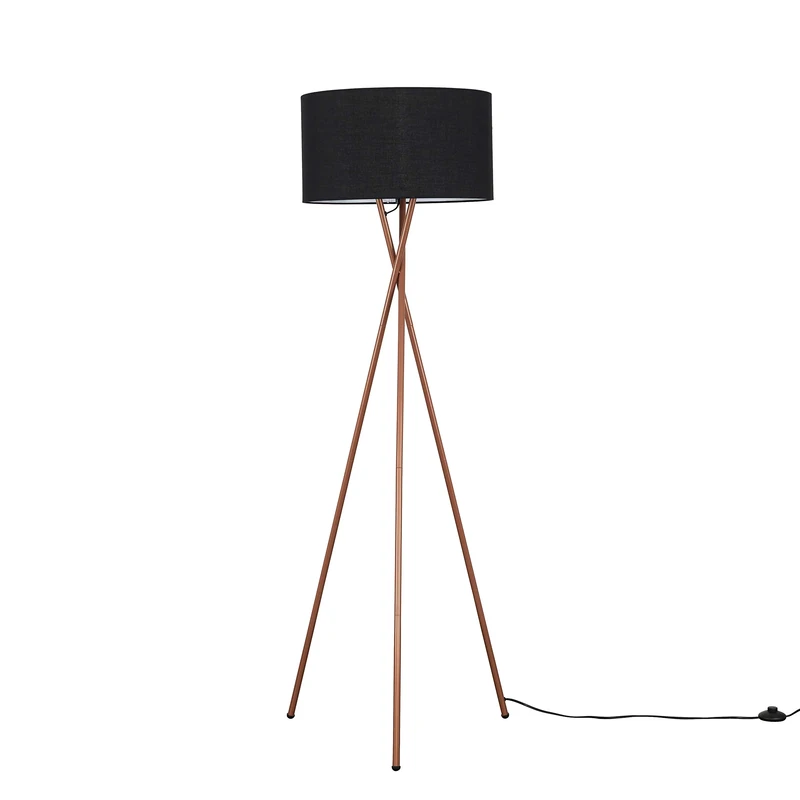 MiniSun | Modern Copper Metal Floor Lamp with a Black Shade | Floor Lamps & Torchieres, Home Décor & Improvement Essential | Includes 6W LED Bulb [3000K Warm White]