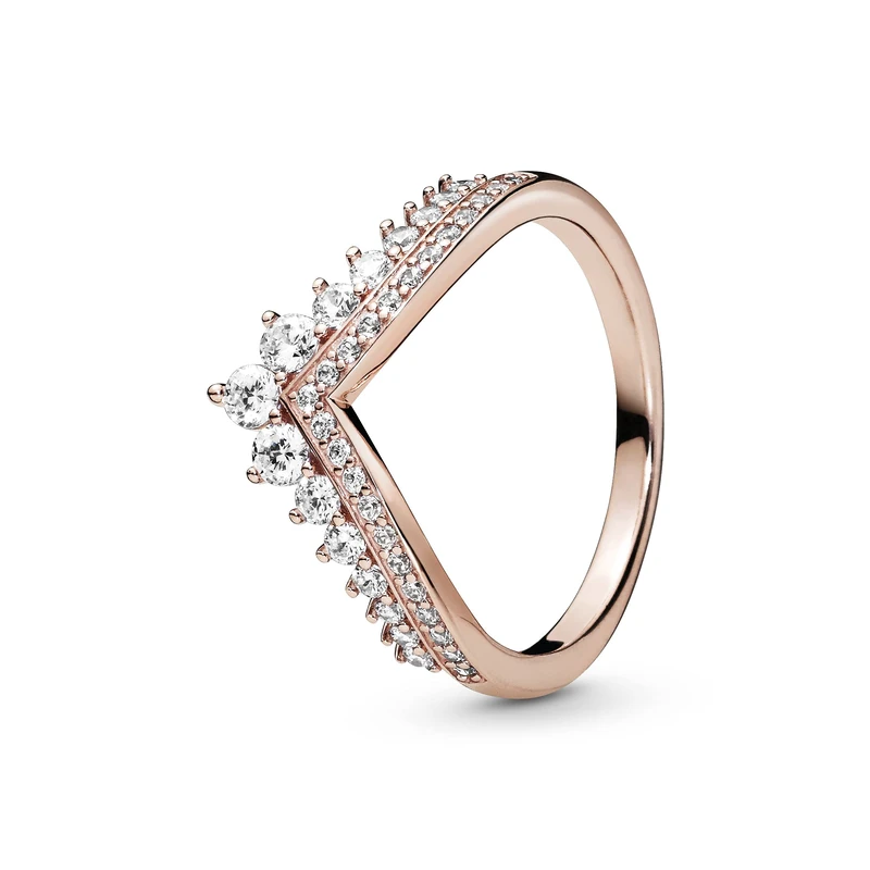PANDORA Timeless Women's 14k Rose Gold-Plated Princess Sparkling Cubic Zirconia Wishbone Ring, Size 48, No Box - Image 1