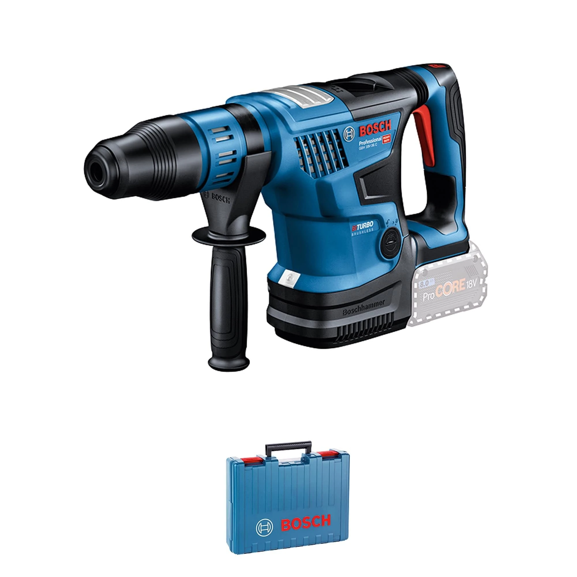 Bosch Professional 18V System Cordless Rotary Hammer BITURBO GBH 18V-36 C (incl. GCY 42 Bluetooth module, Aux. Handle, machine cloth, grease tube, Carrying Case, without battery/charger)