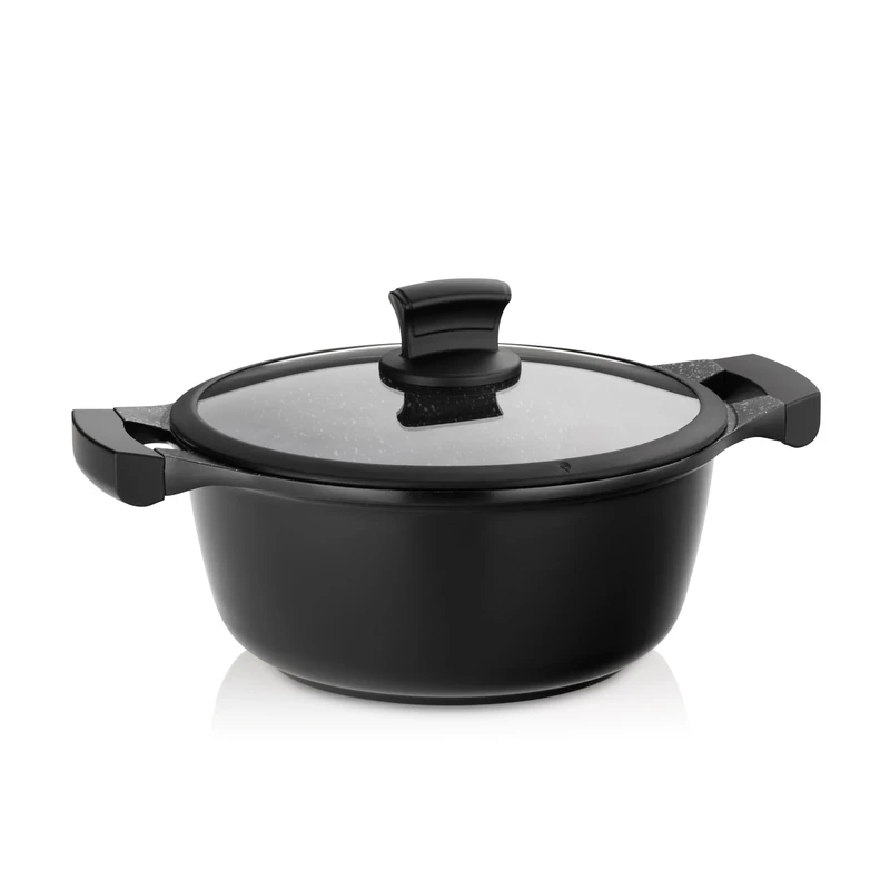 kela Cooking Pot Induction 24 cm with Glass lid Stella NOVA, Cooking Pot Large 3.5 L with Oil Control System, cast Aluminium Coated, Soft-Touch Handle