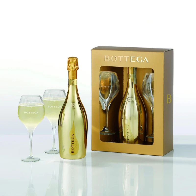 Bottega Gift Set Glamour Gold - Gold Prosecco DOC 750ml & 2 Riviera Glasses