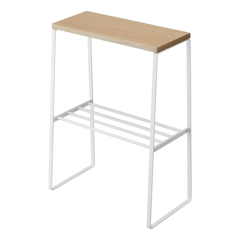 YAMAZAKI 4382 TOSCA Side Table, white, Steel/Wood, Minimalist, 42 x 22 x 56.5 cm