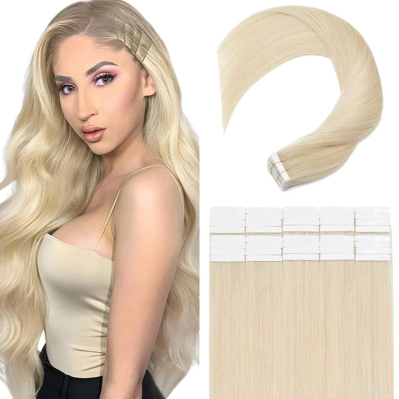 Elailite 40pcs Tape-In Hair Extensions - 14in Platinum Blonde, 3g